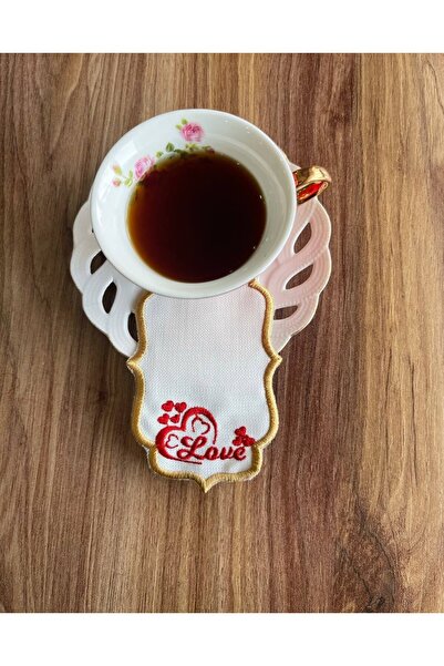 Diva Home 6-Piece Love Red Embroidered Coffee Presentation Napkin 7 X 12cm