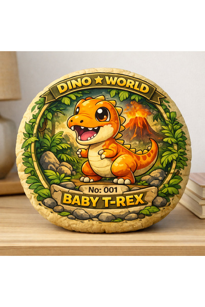 Piloji Dinozor Tasarımlı Yuvarlak Yastık 40 CM – Baby T-Rex Dekoratif Çocuk Y...