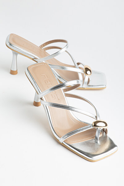 LEVONYA Vera Γυναικεία Ασημένια Πέτρινα Τακούνια με Κορδέλα και Αμβλύ Τακούνι...