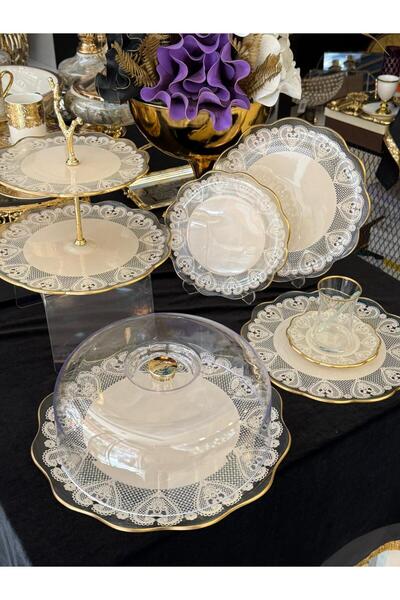 LOKMAN ZÜCCACİYE SHOWROOM 6 KİŞİLİK 34 PARÇA CAM ÇAY PASTA KAHVALTI SUNUM SET...