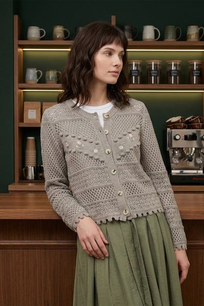 MODAQU Buttoned Lace-Like Knit Knitwear Cardigan - Earth