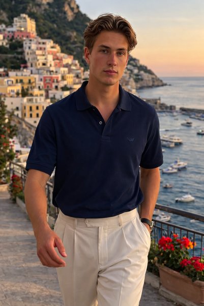 DAMGA JEANS Men's Basic 100% Cotton Navy Blue Polo Neck T-Shirt