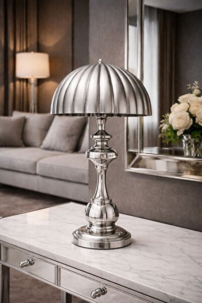 Lampada Umbrella Krom Kaplama Metal Abajur Lüks Serie's Two