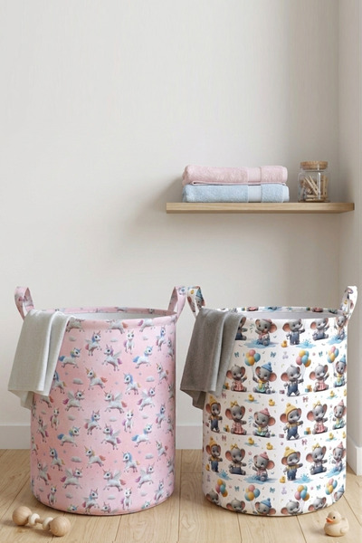 Paris Home 2Pcs Patterned Kids Toy Baskets – Folding Toy Storage Basket and R...