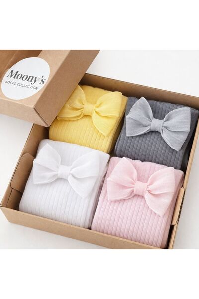 Moonys Socks Collection Kız Bebek Dizalti Çorap seti 4'lü