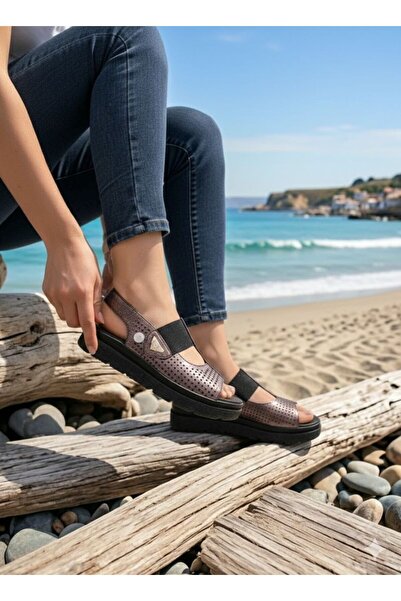 Mammamia HAKİKİ DERİ PLATİN SANDALET