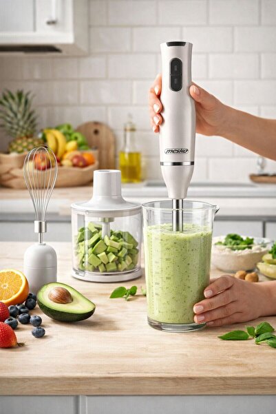 MESKO Blender de mână MS 4629, 800W, Set complet cu tel, tocător 500ml și rec...