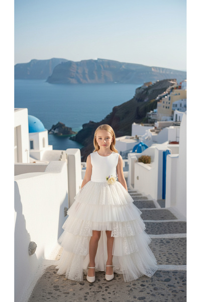 Lindissima Önü kısa-arkası uzun dantel detaylı kız çocuk abiye elbise, Düğün,...