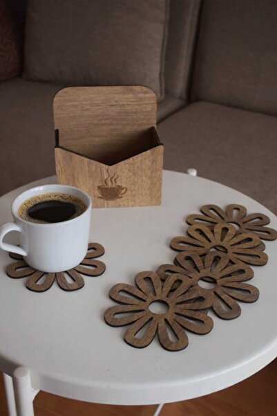 bir parça tasarım 6-Piece Wooden Coaster and Stand
