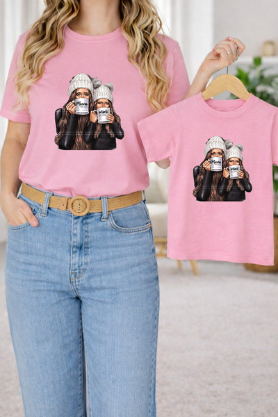 LORVEX Tricou combinat mamă-fiică supradimensionat – Mamă și Copil Twin trico...