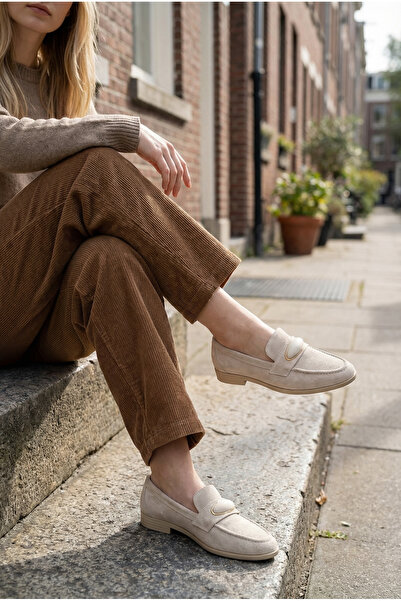 HANZE Women's Beige Suede Loafers Orthopedic Sole New Season Accessory Daily ...