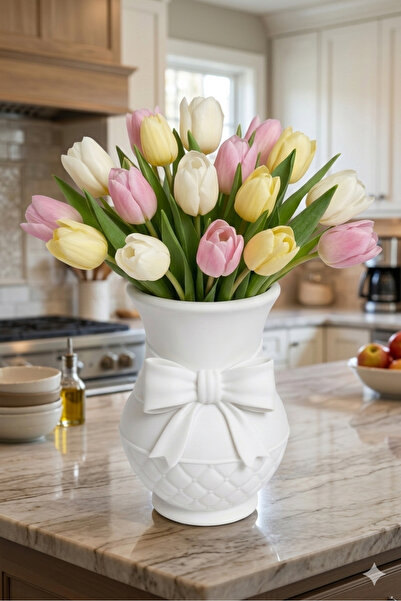 3Dikili design Modern 3D Baskı Fiyonklu Dekoratif Vazo - 18 cm Estetik Çiçek ...