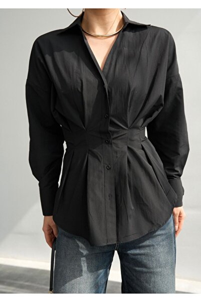 ALVWOMAN Siyah Belden Oturtmalı Gömlek