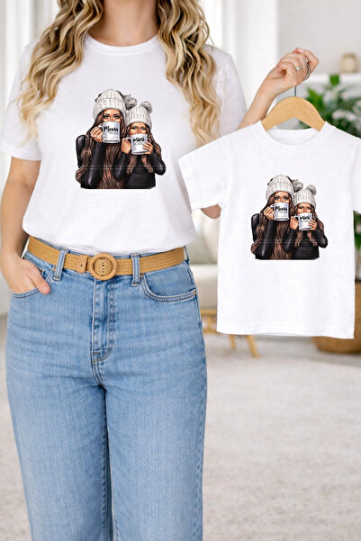 LORVEX Tricou combinat mamă-fiică supradimensionat – Mamă și Copil Twin trico...