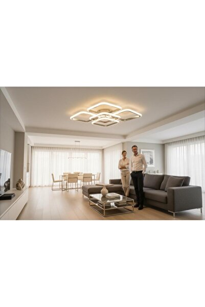 RETRO STYLE KARE 4+1 KROM PLOFONYER LED AVİZE 3 RENK