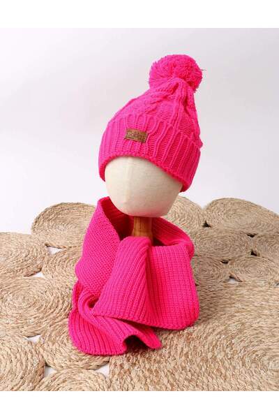 MiniKids Set caciula cu fular GOLDEN ciclam