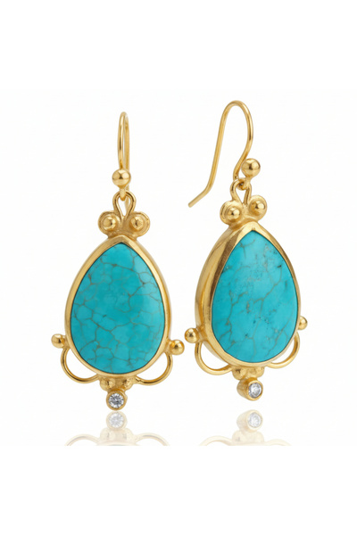 makeitbylove Sultan Turkuaz Beyaz Topaz El Yapımı Büyük Küpe, Zarafet ve Safl...