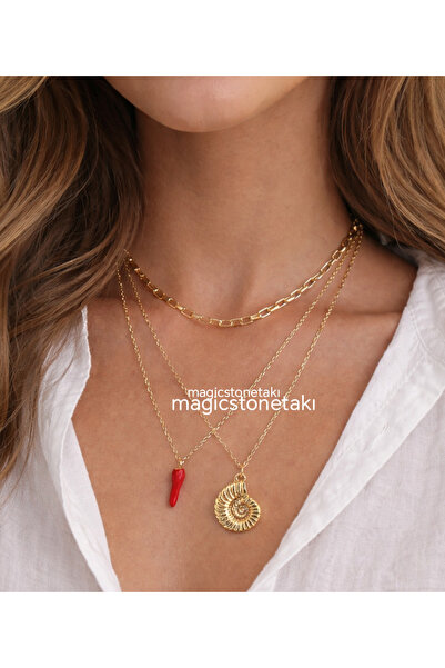 MagicStone قلادة أفروديت للحب والشجاعة باللون الذهبي بتصميم ثلاثي