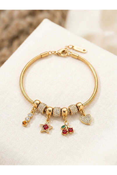 Jewelrysepeti Altın Renkli Zirkon Taşlı Charm Bileklik