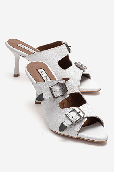 by selvi Lukka Shoes Genuine Leather Women's Pamela White Buckle Detailed Hee...