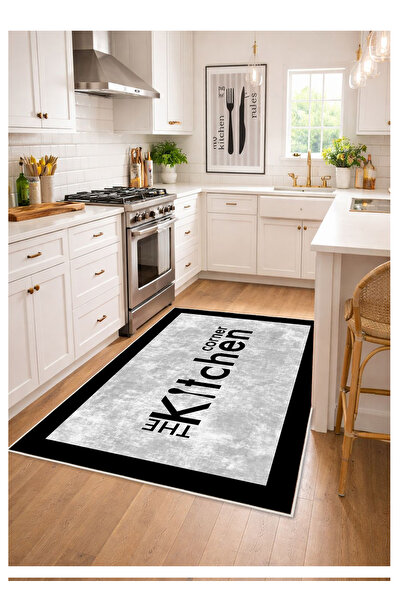 STY Home Gri Dijital Baskı Mutfak Halısı Kaymaz Tabanlı Halı Yıkanabilir Halı...