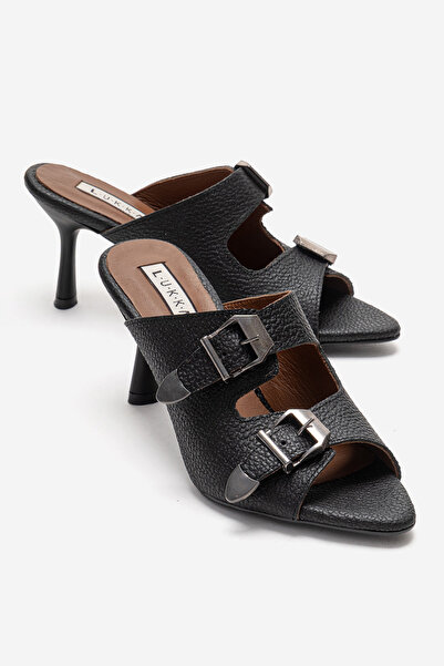 by selvi Lukka Shoes Genuine Leather Women's Pamela Black Buckle Detailed Hee...