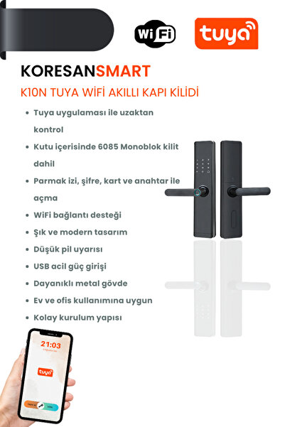 koresan Tuya K10N WiFi Akıllı Kapı Kilidi