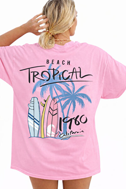 MARKATEM oversized Ανδρικό γυναικείο μπλουζάκι Unisex Πολύχρωμο Tropical με τ...