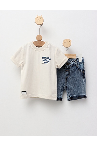 MiniKids Καλοκαιρινό σετ, Brave Mode On, εκρού-μπλε