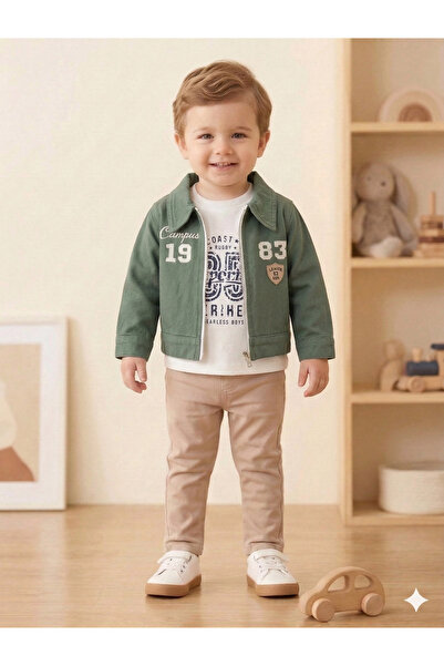 VaVbaby طقم كومبين من 3 قطع للأولاد بتصميم جامعي باللون الأخضر