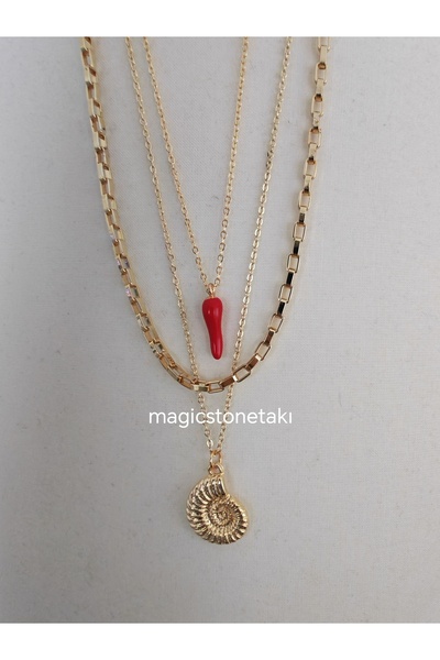 MagicStone Afrodit Aşk Ve Cesaret Altın Renk Üçlü Kombin Kolye