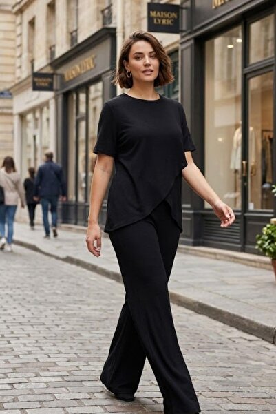 Mossta طقم بنطلون وبلوزة بتصميم مينيمال ستايل - أسود