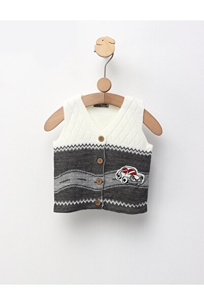MiniKids Machine-knitted vest, white-gray