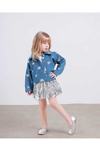 TINY BEAR Starry Denim Jacket Sequin Skirt Set