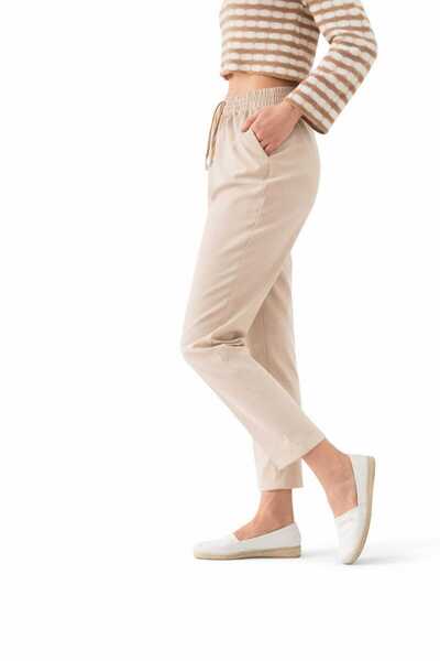 HALEY Women's Double Fabric Trousers Pocketed Elastic Waist Straight Leg