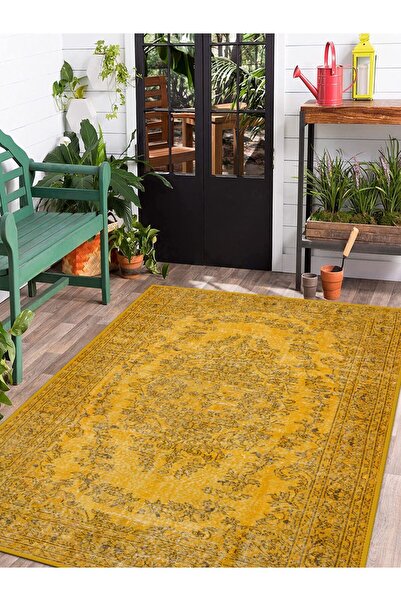 blcmoda Vintage Desenli Baskılı Yıkanabilir Dokuma Taban Kaymaz Halı Salon Ot...