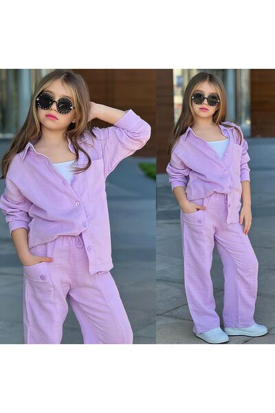 CALİSA Devojčički letnji muslin set od 3 dela: košulja, potkošulja, pantalone...