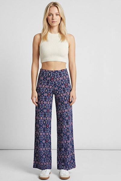 EFFE Άνετο γυναικείο παντελόνι με ψηλή μέση Φαρδιά μπατζάκια Βισκόζη Mix