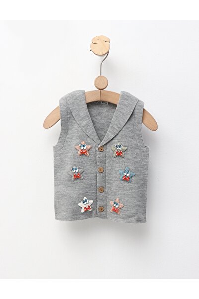 MiniKids Vesta tricotata stelute, gri deschis