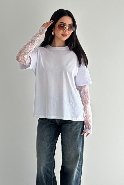 Noa&Noa Lace Sleeve T-Shirt – Black Elegance Tee 2689