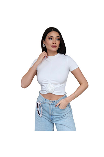 KECHİ WOMAN Scuba Fabric Rose Accessory Blouse