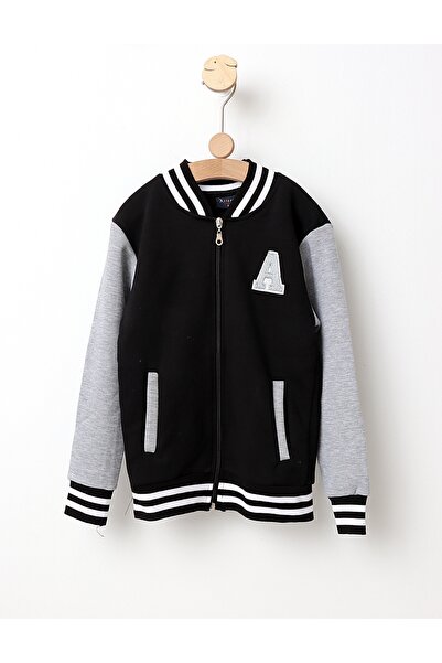 MiniKids Φούτερ Stoper \'A\' με επένδυση μαύρο-γκρι