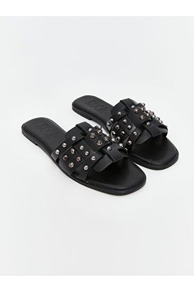 LC Waikiki Koor Black Leather Look Women's Slippers