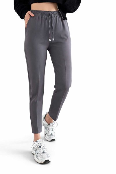 HALEY Women's Double Fabric Trousers Pocketed Elastic Waist Straight Leg