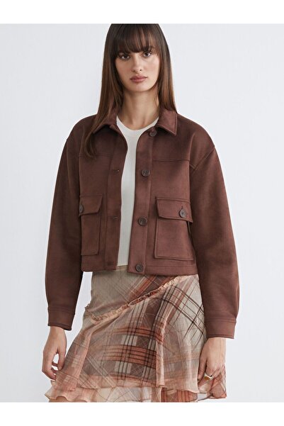 LC Waikiki Gömlek Yaka Süet Görünümlü Kadın Ceket