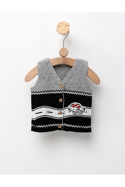 MiniKids Vesta tricotata masinuta, gri-negru