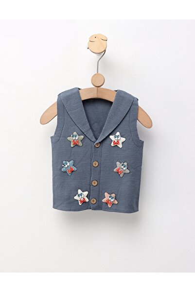 MiniKids Vesta tricotata stelute, albastru