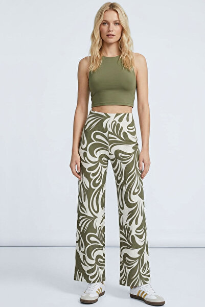 EFFE Comfortable Fit High Waist Wide-Leg Viscose Mix Women's Trousers