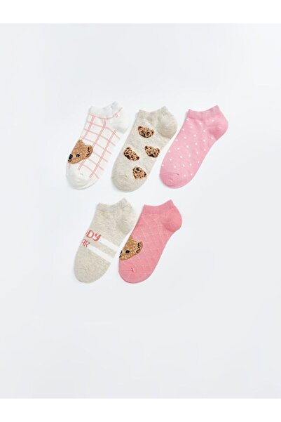 LC Waikiki Bear Teddy Patterned Girl's Booties Socks 5 Pack