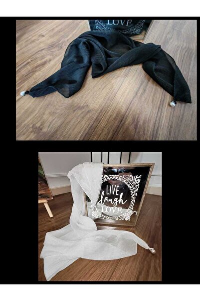 OEM Set 2 bucati,Eșarfă elegantă plisată cu perlă alb/negru – accesoriu rafin...